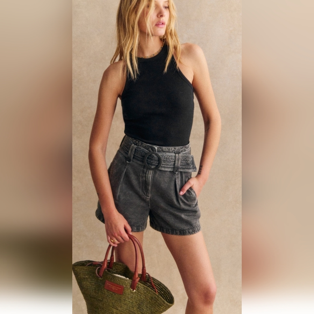 NWT Sezane Deia/Rome High Waist Shorts In Washed Black Denim